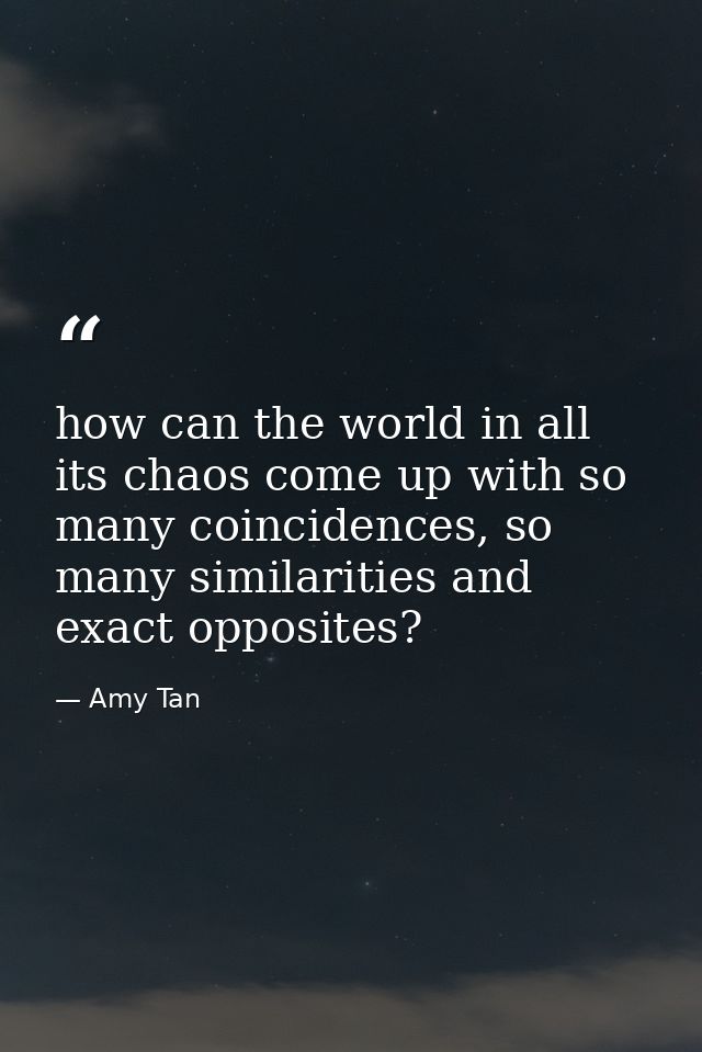 how can the world in all its chaos come up with so many coincidences, so many similarities and exact opposites? — Amy Tan