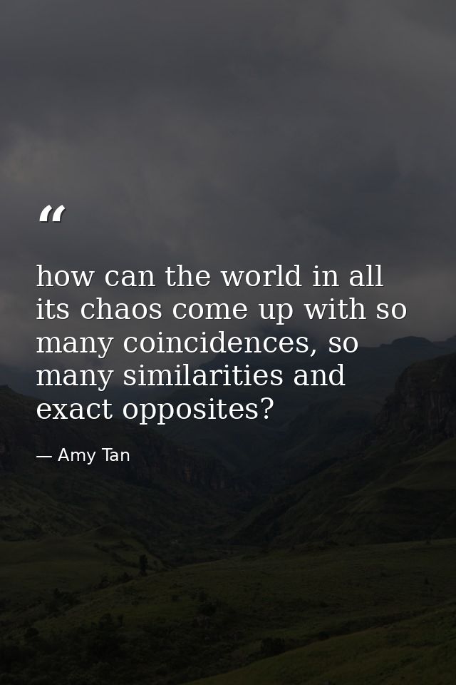 how can the world in all its chaos come up with so many coincidences, so many similarities and exact opposites? — Amy Tan