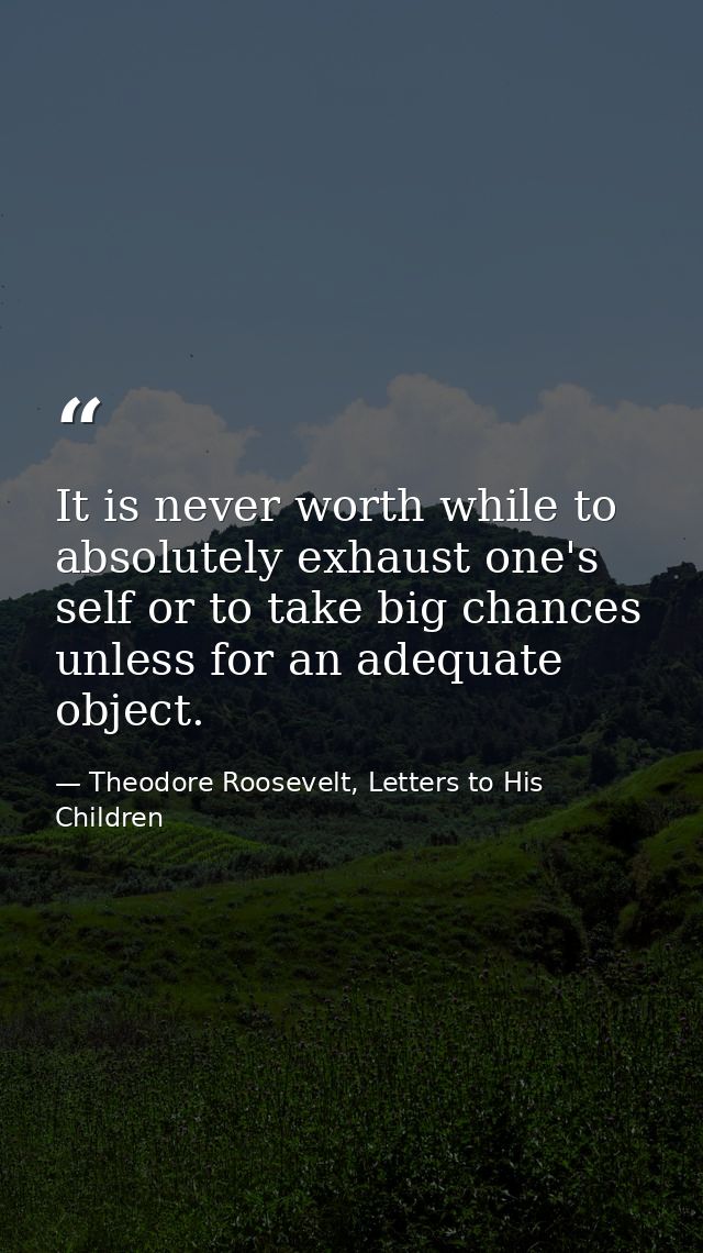 It is never worth while to absolutely exhaust one's self or to take big chances unless for an adequate object. — Theodore Roosevelt, Letters to His Children