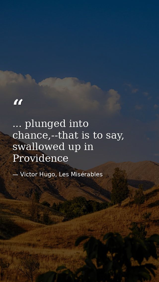 ... plunged into chance,--that is to say, swallowed up in Providence — Victor Hugo, Les Misérables