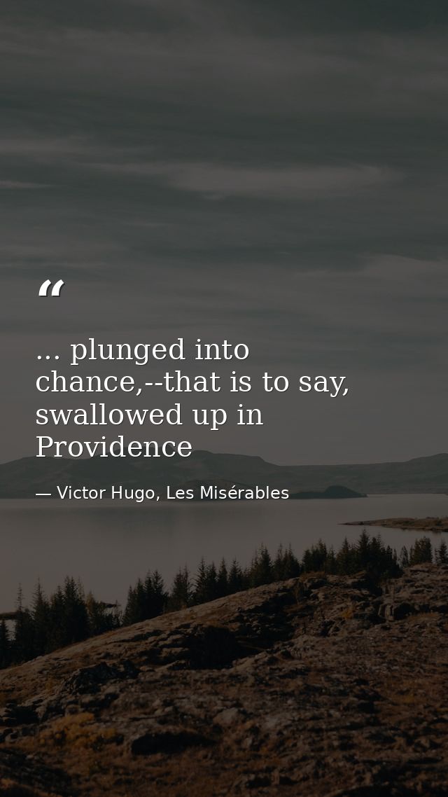 ... plunged into chance,--that is to say, swallowed up in Providence — Victor Hugo, Les Misérables