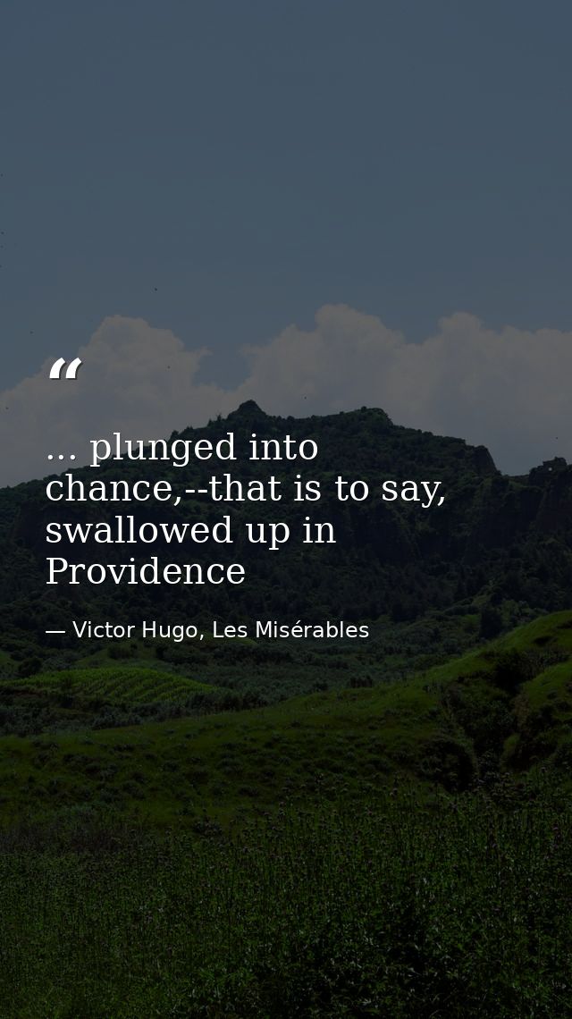 ... plunged into chance,--that is to say, swallowed up in Providence — Victor Hugo, Les Misérables