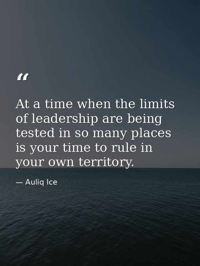 At a time when the limits of leadership are being tested in so many places is your time to rule in your own territory. — Auliq Ice