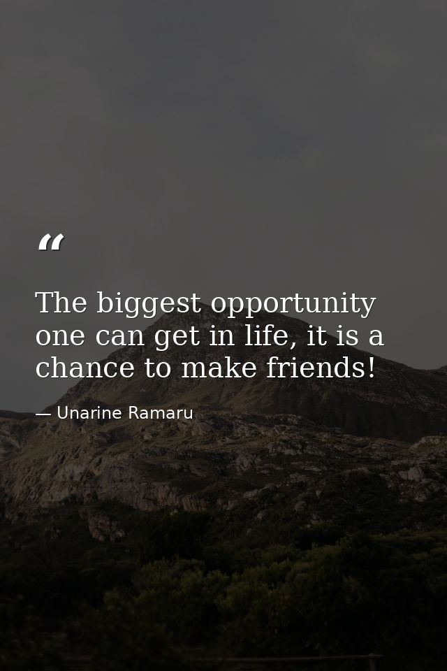 The biggest opportunity one can get in life, it is a chance to make friends! — Unarine Ramaru