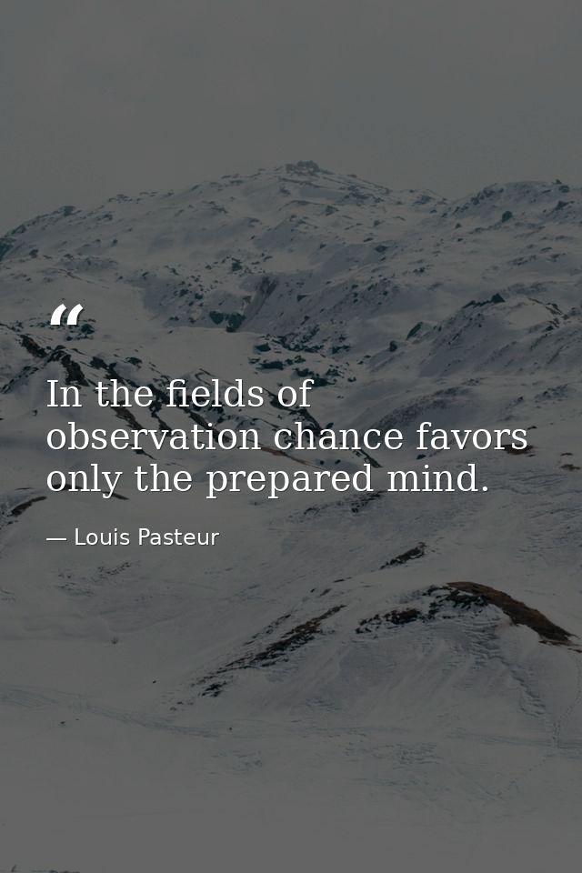 In the fields of observation chance favors only the prepared mind. — Louis Pasteur