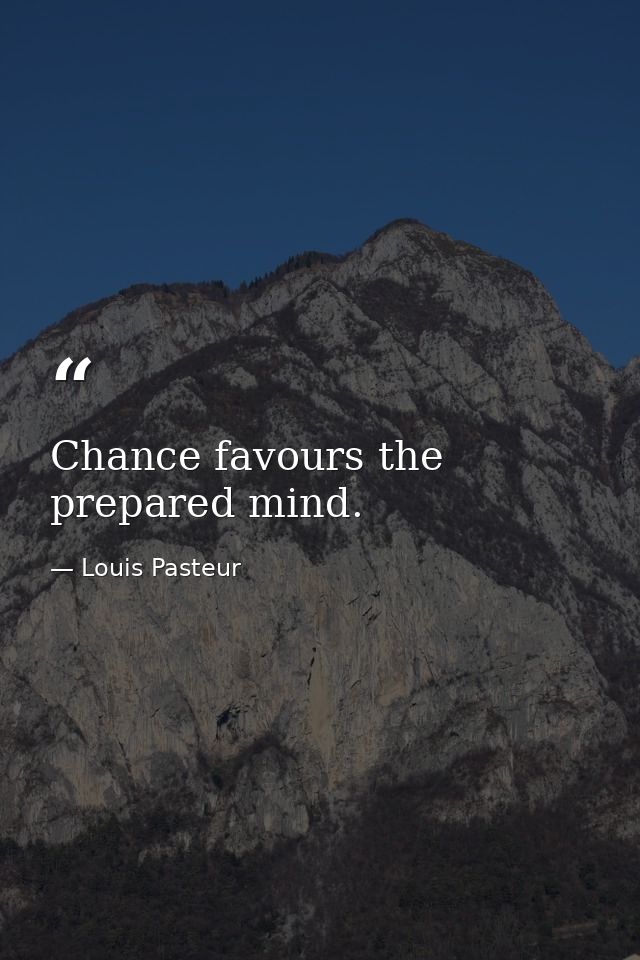Chance favours the prepared mind. — Louis Pasteur