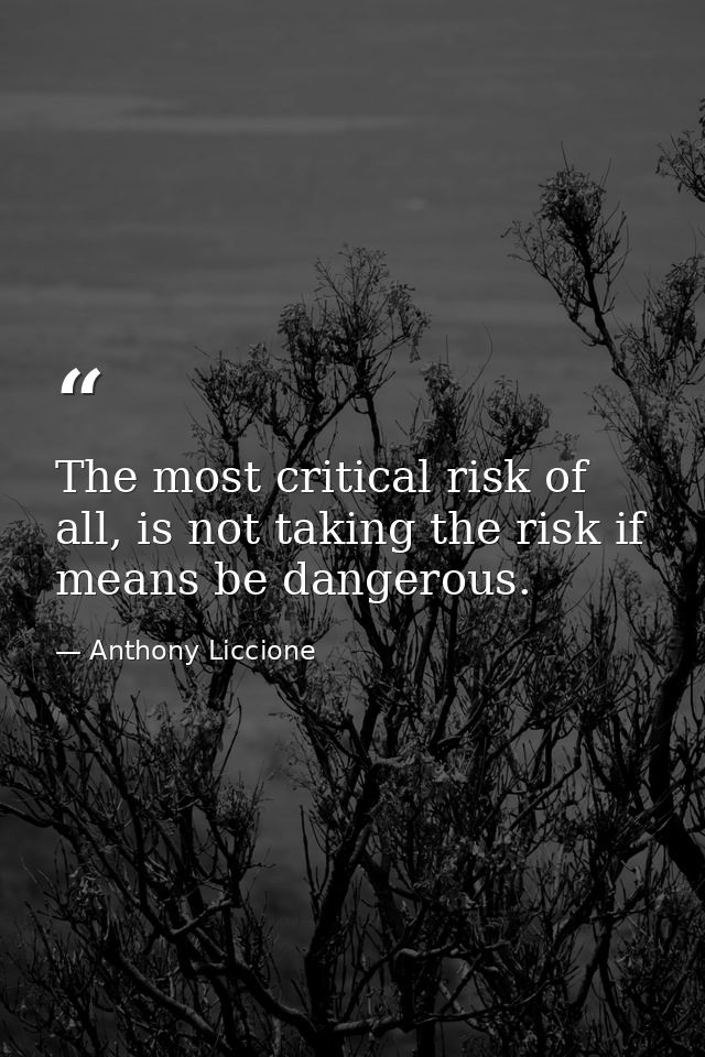 The most critical risk of all, is not taking the risk if means be dangerous. — Anthony Liccione