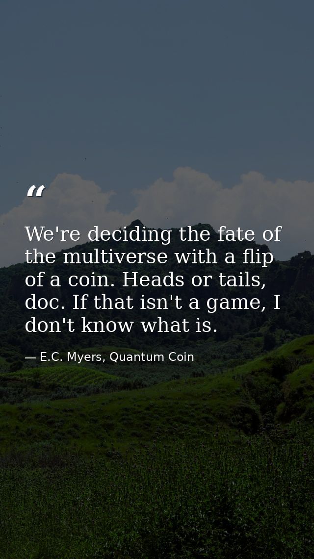 We're deciding the fate of the multiverse with a flip of a coin. Heads or tails, doc. If that isn't a game, I don't know — E.C. Myers, Quantum Coin
