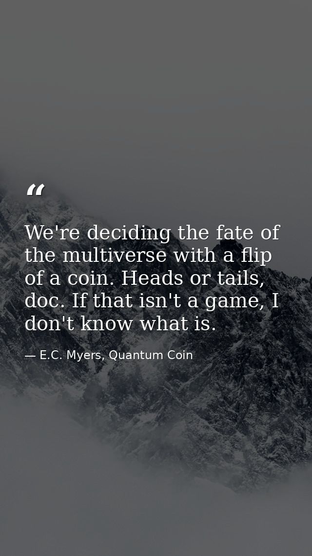 We're deciding the fate of the multiverse with a flip of a coin. Heads or tails, doc. If that isn't a game, I don't know — E.C. Myers, Quantum Coin