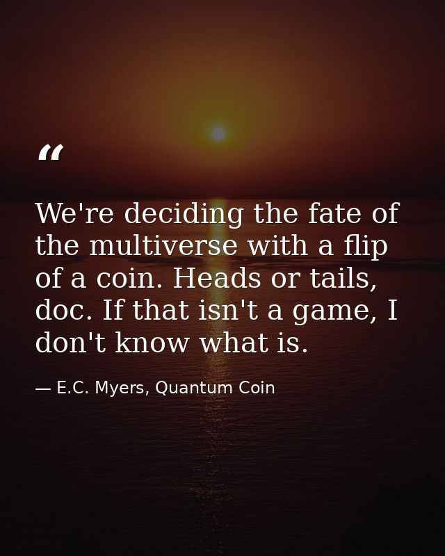 We're deciding the fate of the multiverse with a flip of a coin. Heads or tails, doc. If that isn't a game, I don't know — E.C. Myers, Quantum Coin
