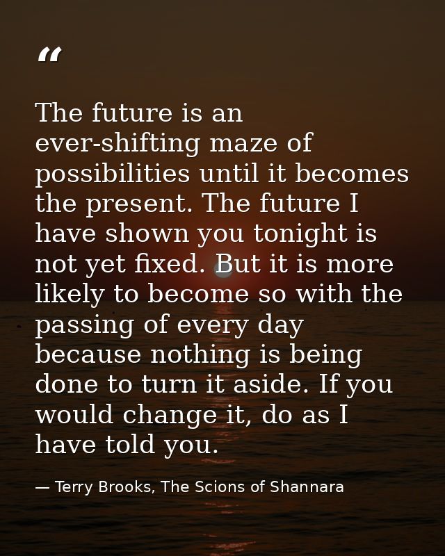The future is an ever-shifting maze of possibilities until it becomes the present. The future I have shown you tonight i — Terry Brooks, The Scions of Shannara