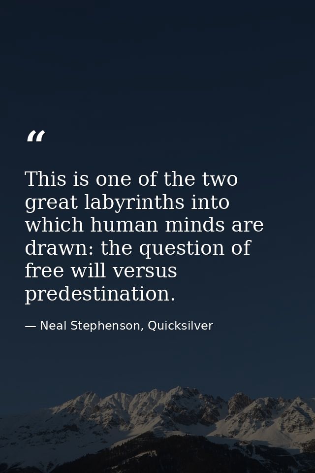 This is one of the two great labyrinths into which human minds are drawn: the question of free will versus predestinatio — Neal Stephenson, Quicksilver