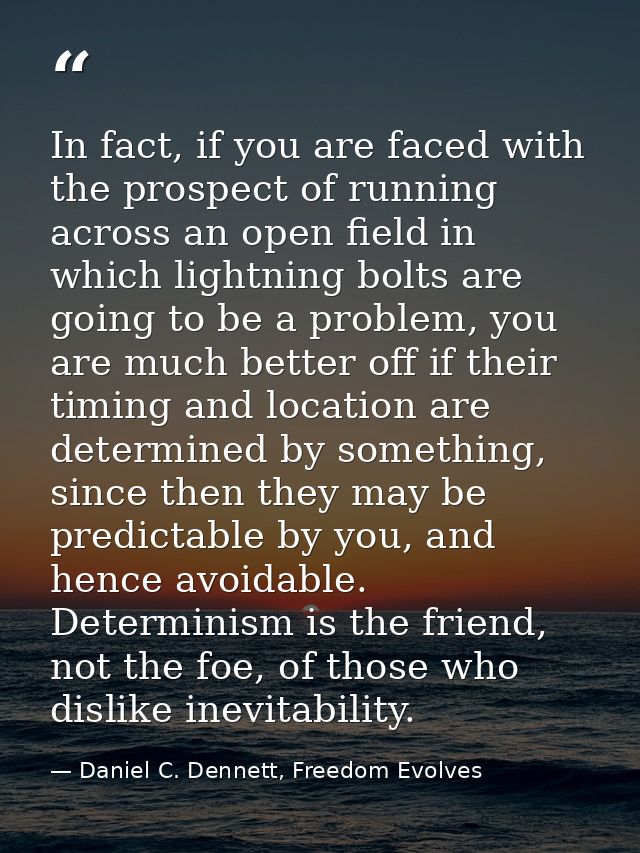 In fact, if you are faced with the prospect of running across an open field in which lightning bolts are going to be a p — Daniel C. Dennett, Freedom Evolves