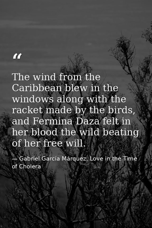 The wind from the Caribbean blew in the windows along with the racket made by the birds, and Fermina Daza felt in her bl — Gabriel García Márquez, Love in the Time of Cholera