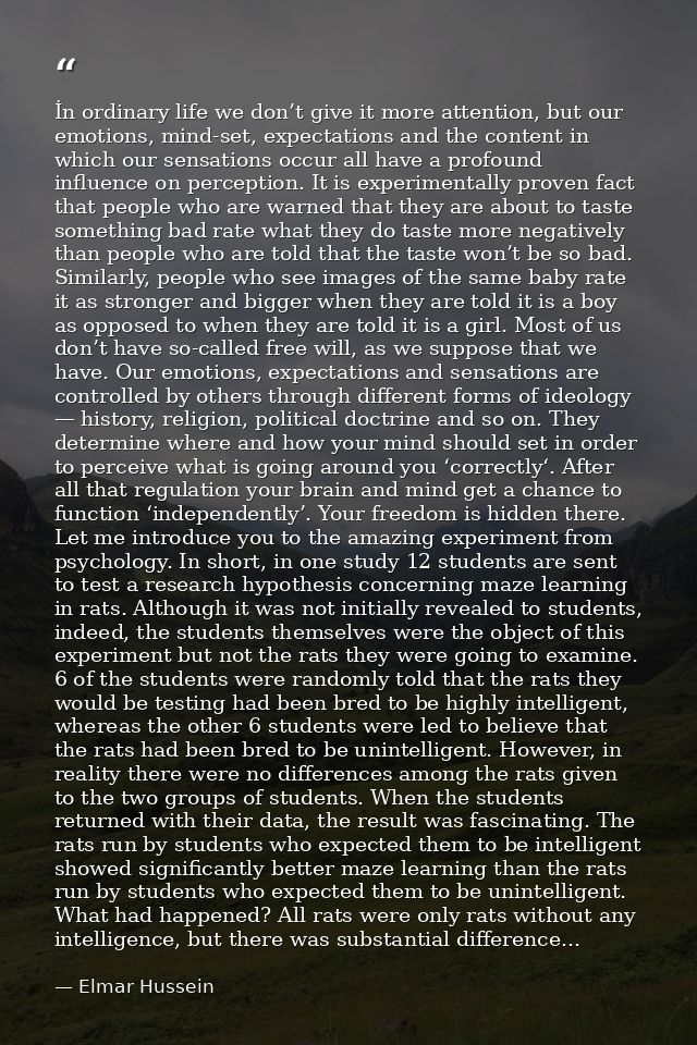 İn ordinary life we don’t give it more attention, but our emotions, mind-set, expectations and the content in which our  — Elmar Hussein