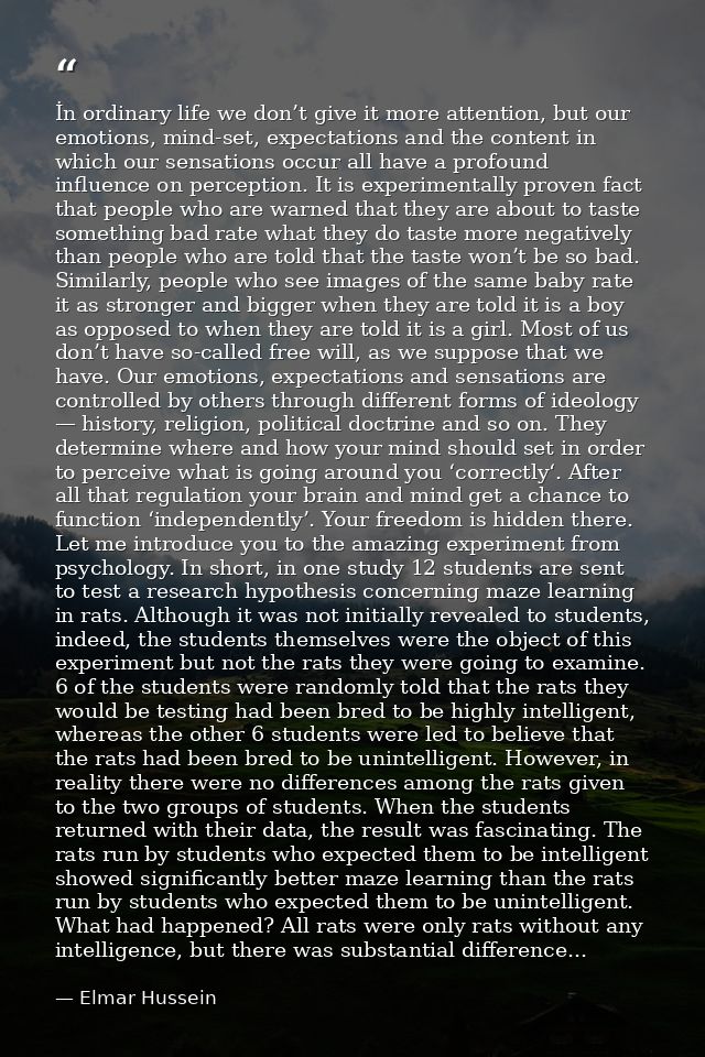 İn ordinary life we don’t give it more attention, but our emotions, mind-set, expectations and the content in which our  — Elmar Hussein