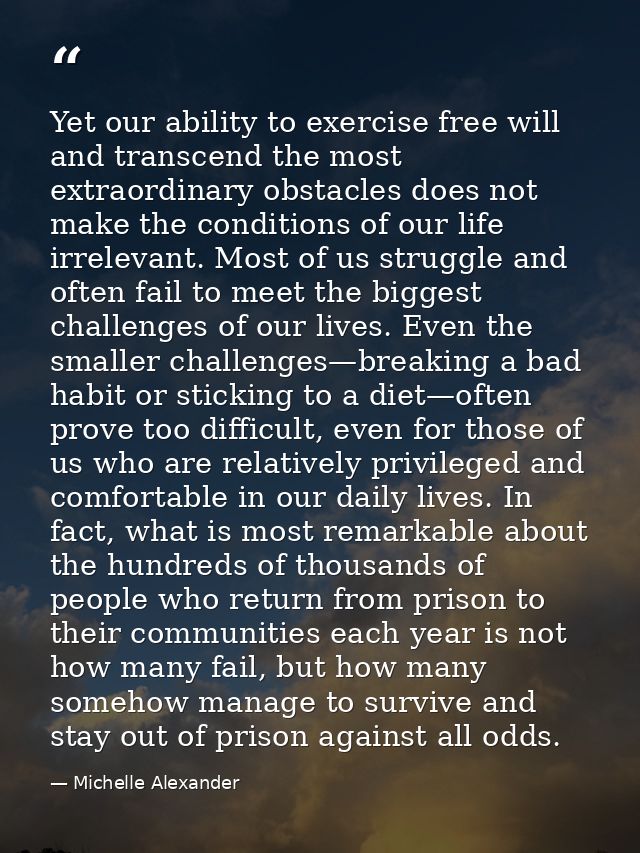Yet our ability to exercise free will and transcend the most extraordinary obstacles does not make the conditions of our — Michelle Alexander