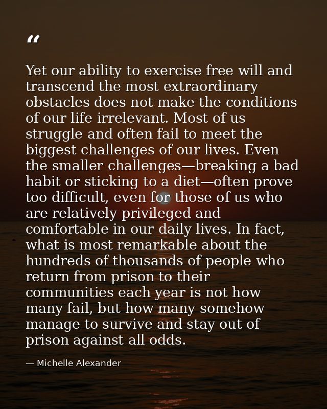 Yet our ability to exercise free will and transcend the most extraordinary obstacles does not make the conditions of our — Michelle Alexander