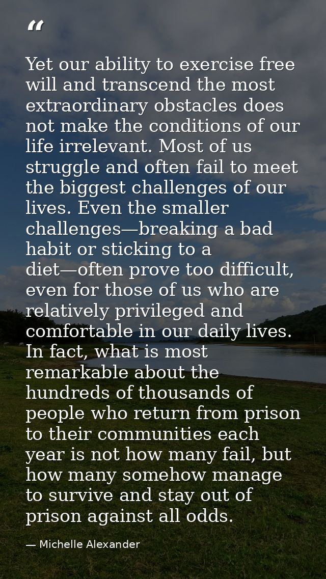 Yet our ability to exercise free will and transcend the most extraordinary obstacles does not make the conditions of our — Michelle Alexander