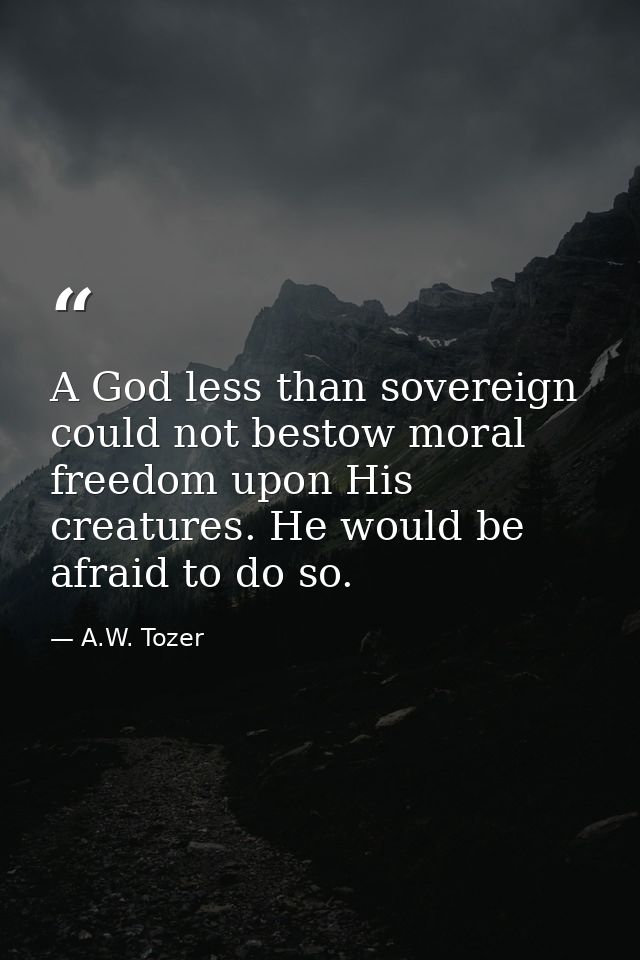 A God less than sovereign could not bestow moral freedom upon His creatures. He would be afraid to do so. — A.W. Tozer