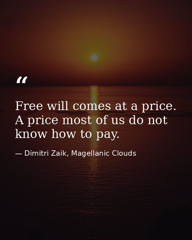 Free will comes at a price. A price most of us do not know how to pay. — Dimitri Zaik, Magellanic Clouds
