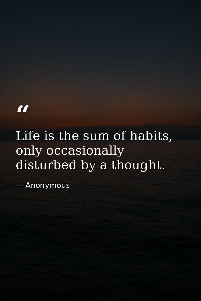Life is the sum of habits, only occasionally disturbed by a thought. — Anonymous