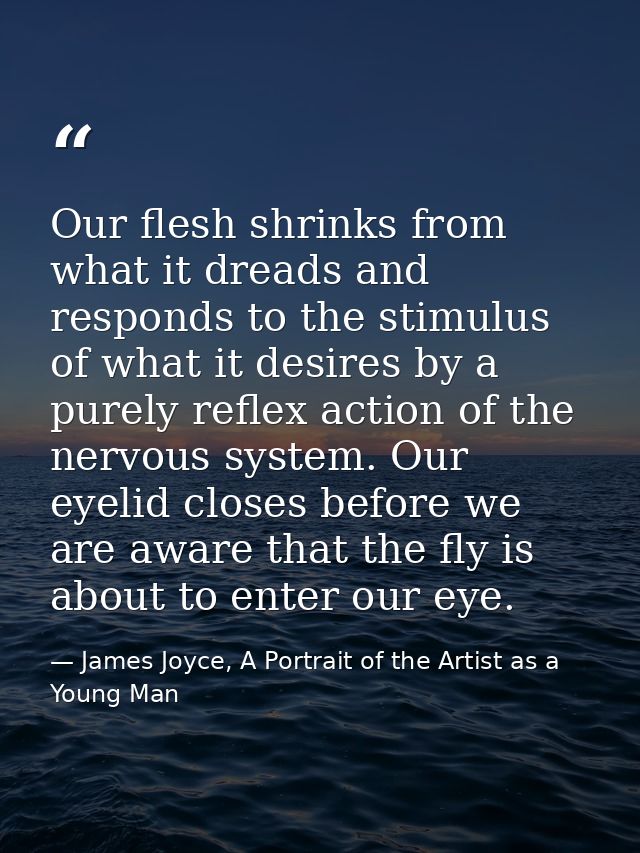 Our flesh shrinks from what it dreads and responds to the stimulus of what it desires by a purely reflex action of the n — James Joyce, A Portrait of the Artist as a Young Man