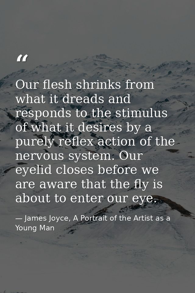 Our flesh shrinks from what it dreads and responds to the stimulus of what it desires by a purely reflex action of the n — James Joyce, A Portrait of the Artist as a Young Man