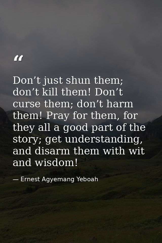 Don’t just shun them; don’t kill them! Don’t curse them; don’t harm them! Pray for them, for they all a good part of the — Ernest Agyemang Yeboah
