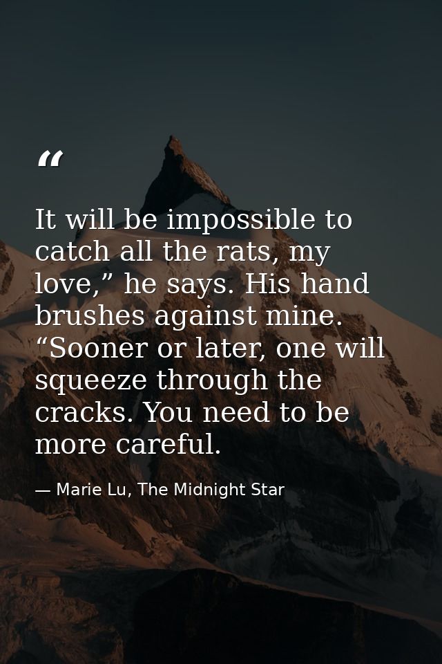 It will be impossible to catch all the rats, my love,” he says. His hand brushes against mine. “Sooner or later, one wil — Marie Lu, The Midnight Star