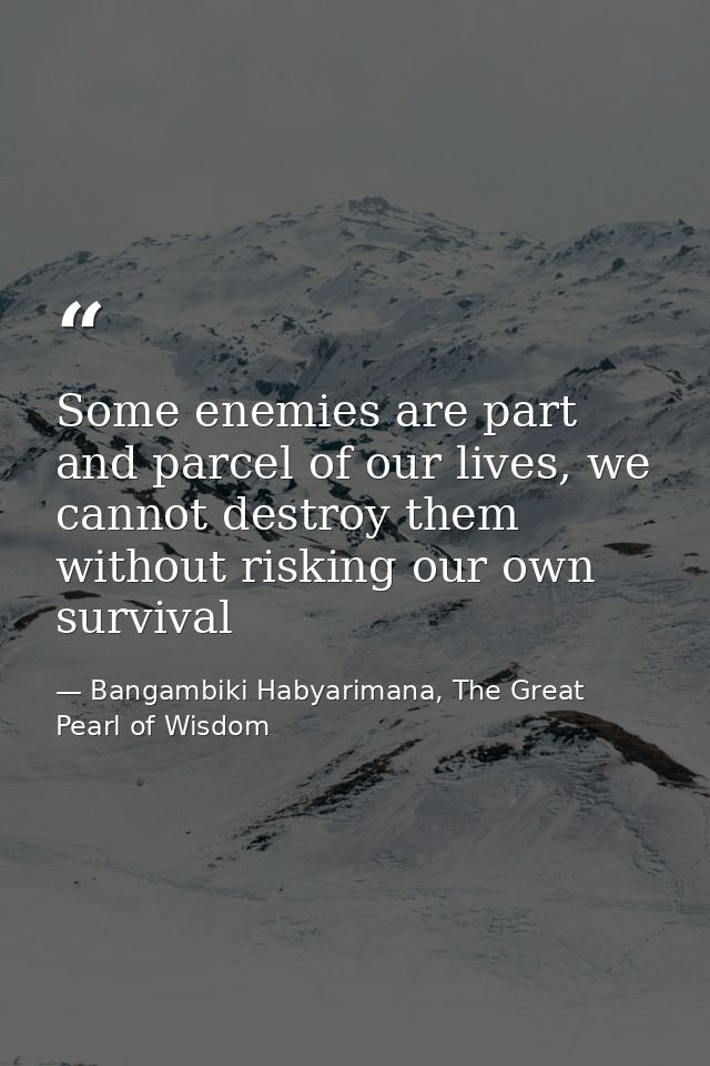 Some enemies are part and parcel of our lives, we cannot destroy them without risking our own survival — Bangambiki Habyarimana, The Great Pearl of Wisdom