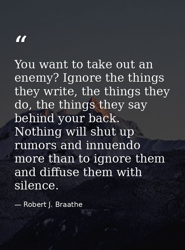 You want to take out an enemy? Ignore the things they write, the things they do, the things they say behind your back. N — Robert J. Braathe