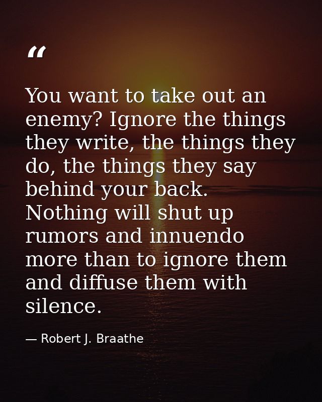 You want to take out an enemy? Ignore the things they write, the things they do, the things they say behind your back. N — Robert J. Braathe