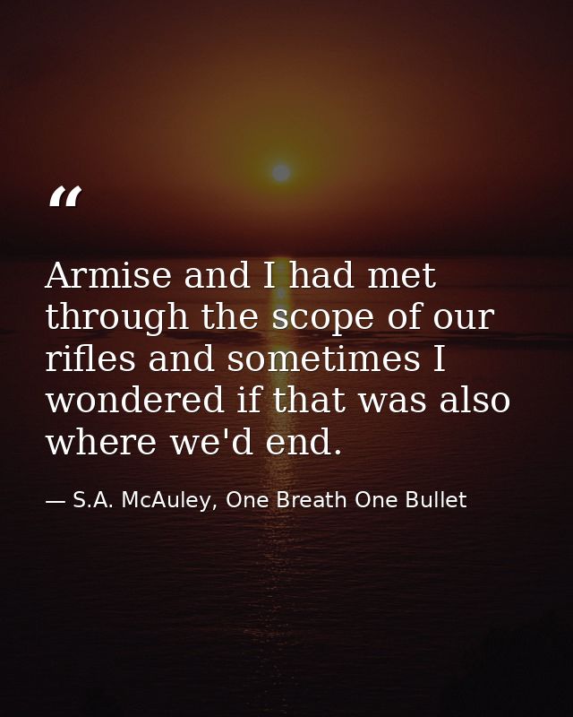 Armise and I had met through the scope of our rifles and sometimes I wondered if that was also where we'd end. — S.A. McAuley, One Breath One Bullet