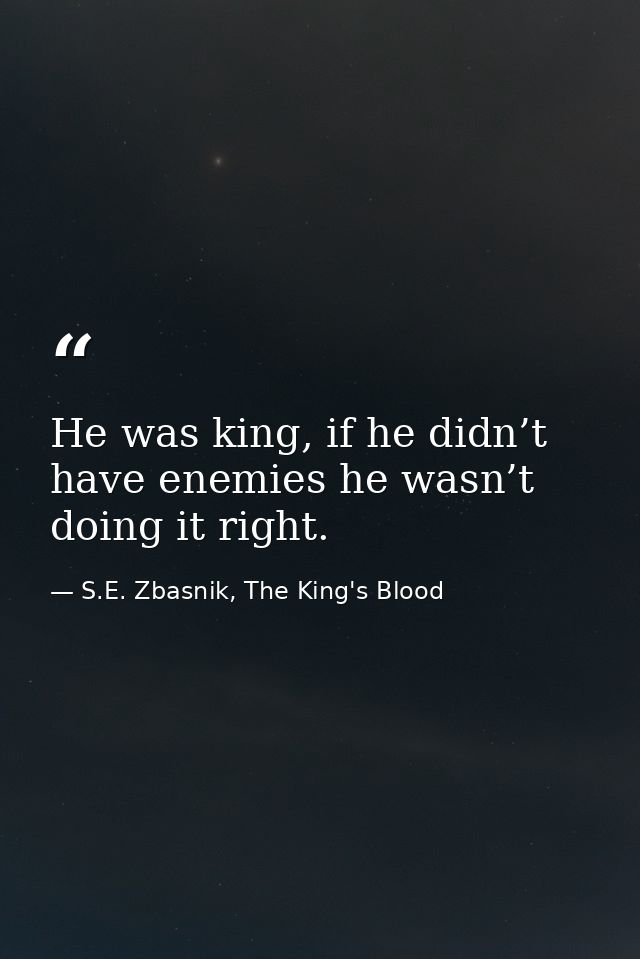 He was king, if he didn’t have enemies he wasn’t doing it right. — S.E. Zbasnik, The King's Blood