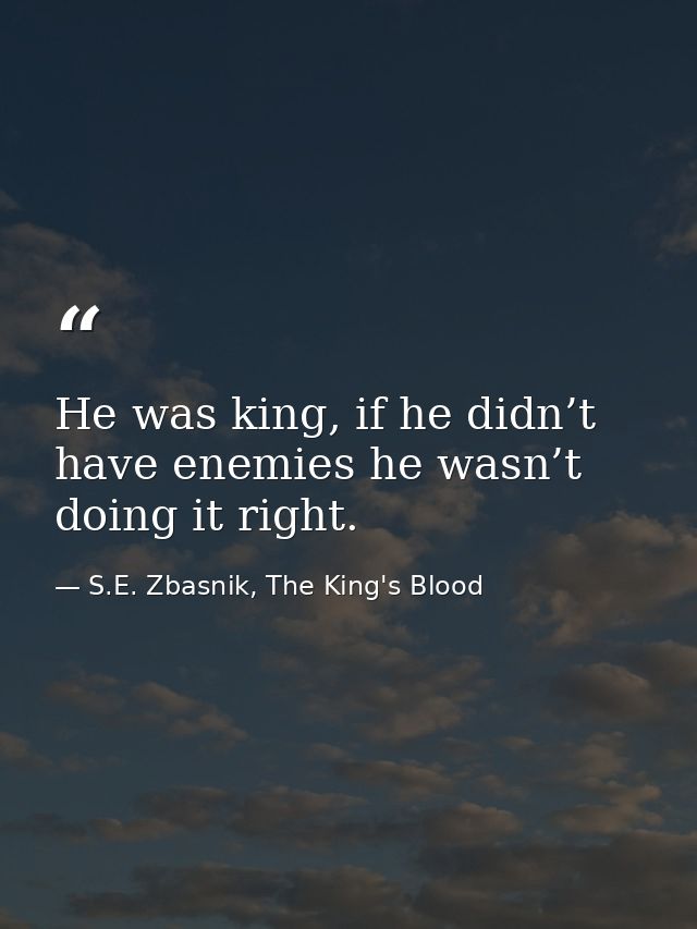 He was king, if he didn’t have enemies he wasn’t doing it right. — S.E. Zbasnik, The King's Blood