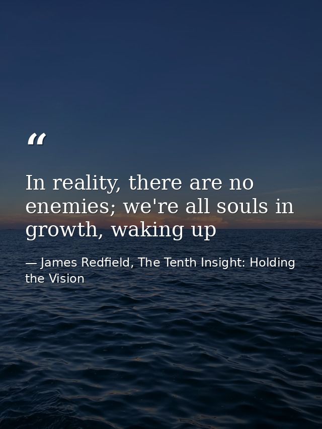 In reality, there are no enemies; we're all souls in growth, waking up — James Redfield, The Tenth Insight: Holding the Vision