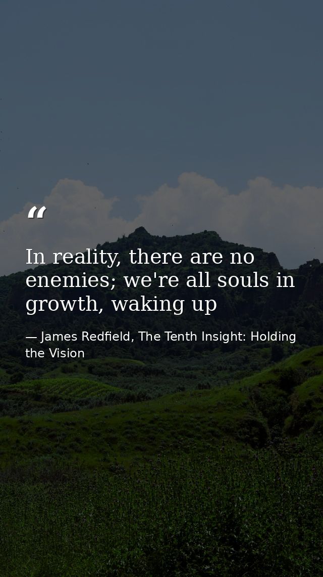 In reality, there are no enemies; we're all souls in growth, waking up — James Redfield, The Tenth Insight: Holding the Vision