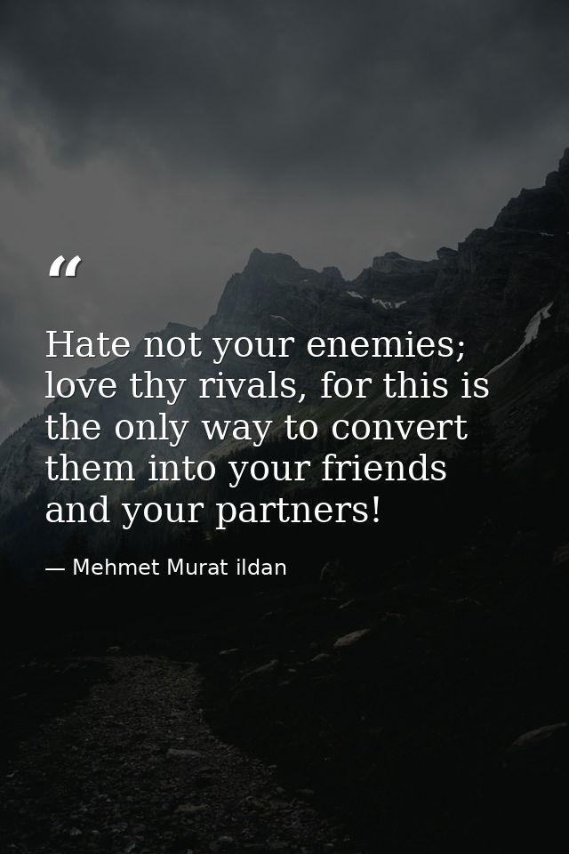 Hate not your enemies; love thy rivals, for this is the only way to convert them into your friends and your partners! — Mehmet Murat ildan