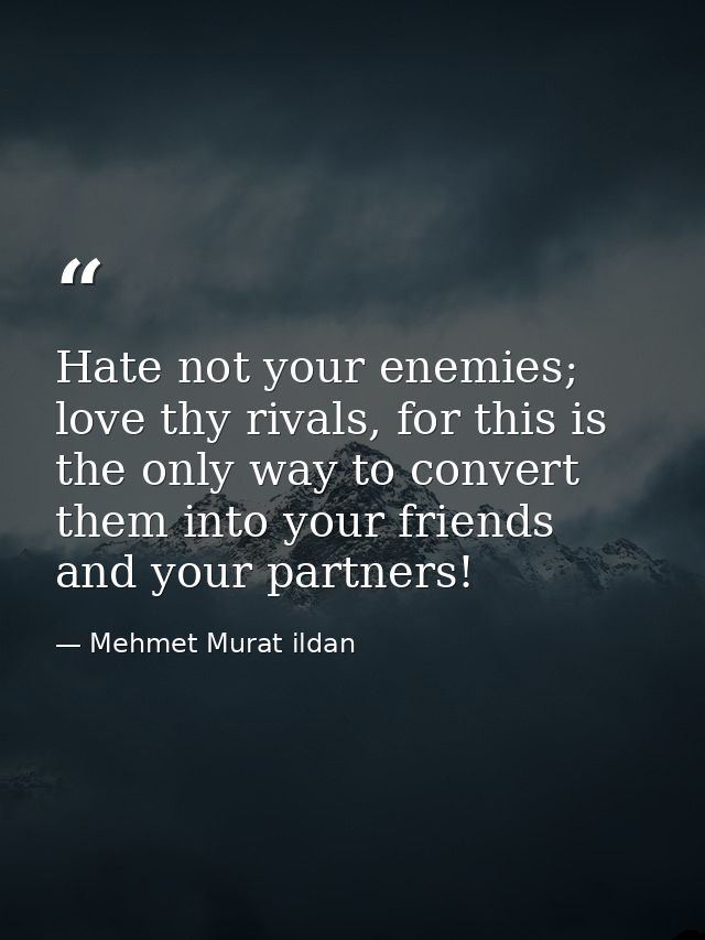Hate not your enemies; love thy rivals, for this is the only way to convert them into your friends and your partners! — Mehmet Murat ildan