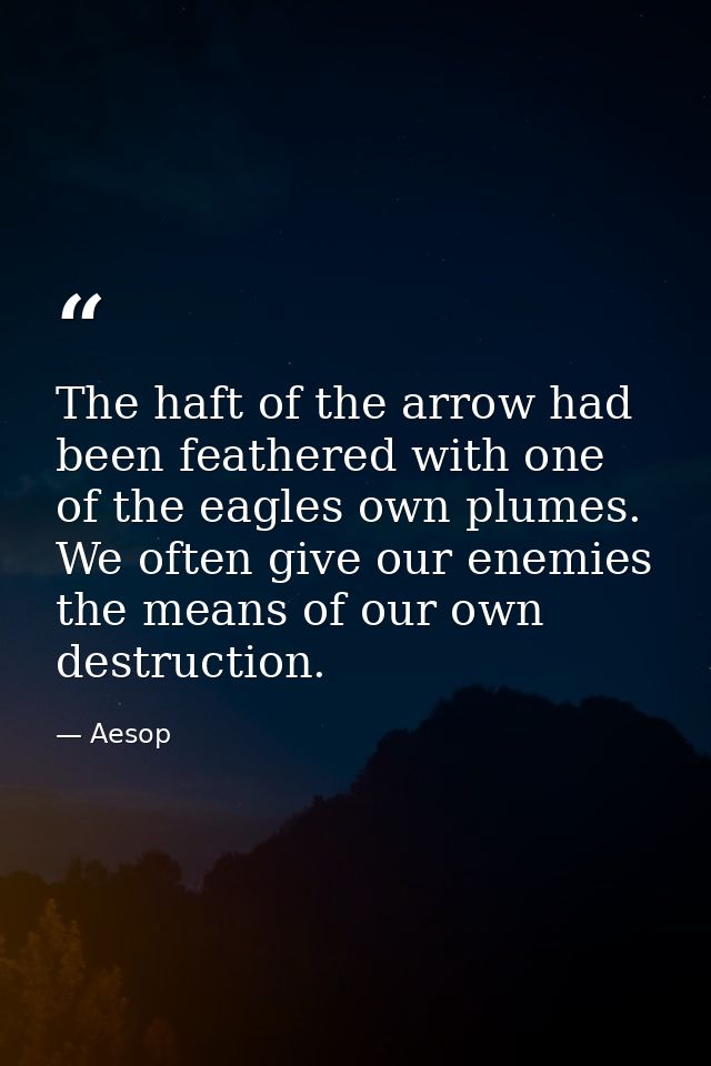 The haft of the arrow had been feathered with one of the eagles own plumes. We often give our enemies the means of our o — Aesop