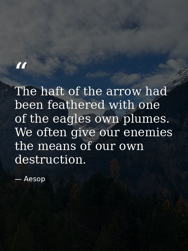 The haft of the arrow had been feathered with one of the eagles own plumes. We often give our enemies the means of our o — Aesop