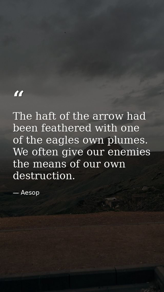 The haft of the arrow had been feathered with one of the eagles own plumes. We often give our enemies the means of our o — Aesop