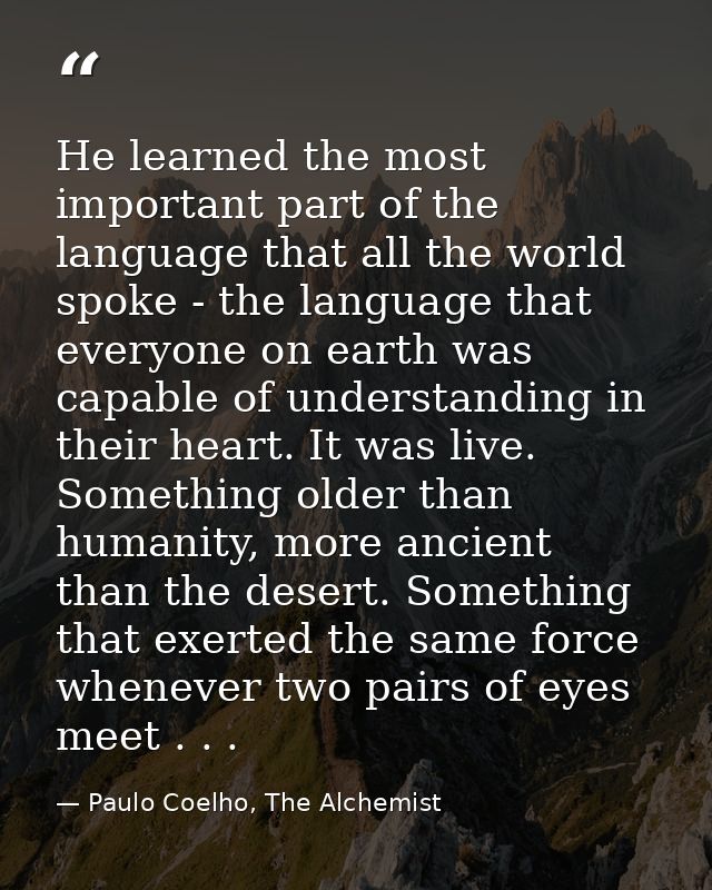 He learned the most important part of the language that all the world spoke - the language that everyone on earth was ca — Paulo Coelho, The Alchemist