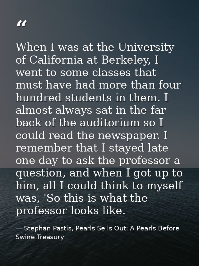 When I was at the University of California at Berkeley, I went to some classes that must have had more than four hundred — Stephan Pastis, Pearls Sells Out: A Pearls Before Swine Treasury