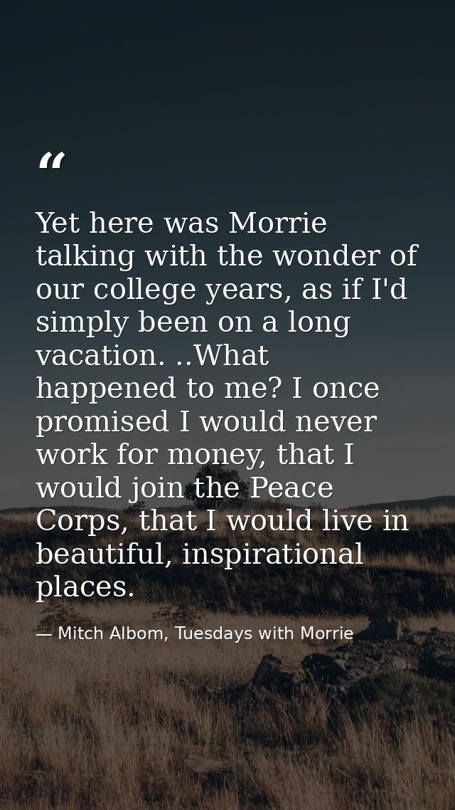 Yet here was Morrie talking with the wonder of our college years, as if I'd simply been on a long vacation. ..What happe — Mitch Albom, Tuesdays with Morrie