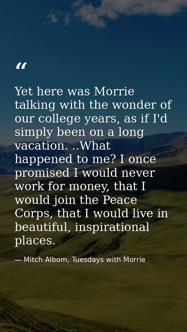Yet here was Morrie talking with the wonder of our college years, as if I'd simply been on a long vacation. ..What happe — Mitch Albom, Tuesdays with Morrie