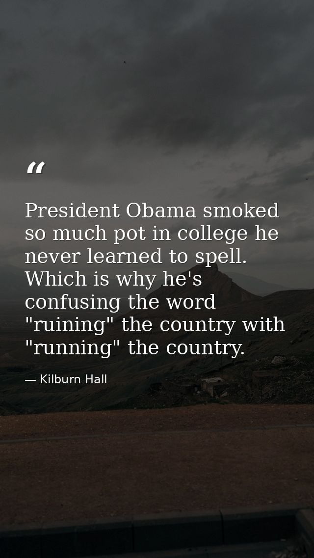 President Obama smoked so much pot in college he never learned to spell. Which is why he's confusing the word "ruining"  — Kilburn Hall