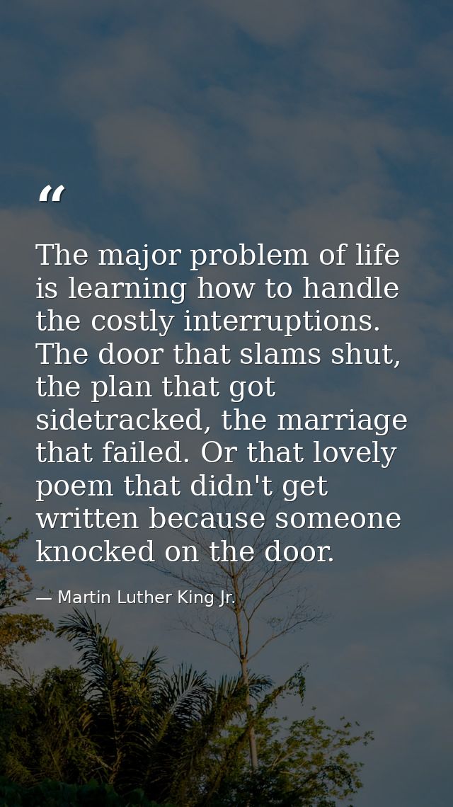 The major problem of life is learning how to handle the costly interruptions. The door that slams shut, the plan that go — Martin Luther King Jr.