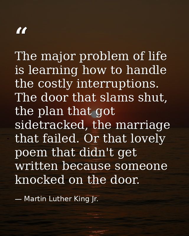 The major problem of life is learning how to handle the costly interruptions. The door that slams shut, the plan that go — Martin Luther King Jr.